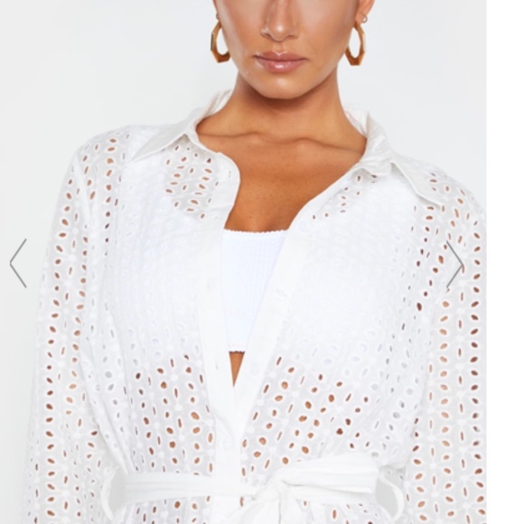 White Broderie Tie Waist Beach Dress - Picture 3 of 8